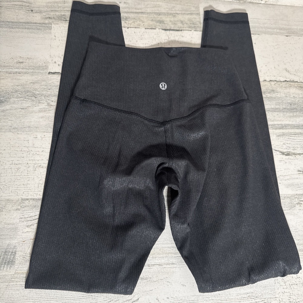 lululemon Wunder Under Ribbed Leggings Size 4 Metallic‎ Gray ankle